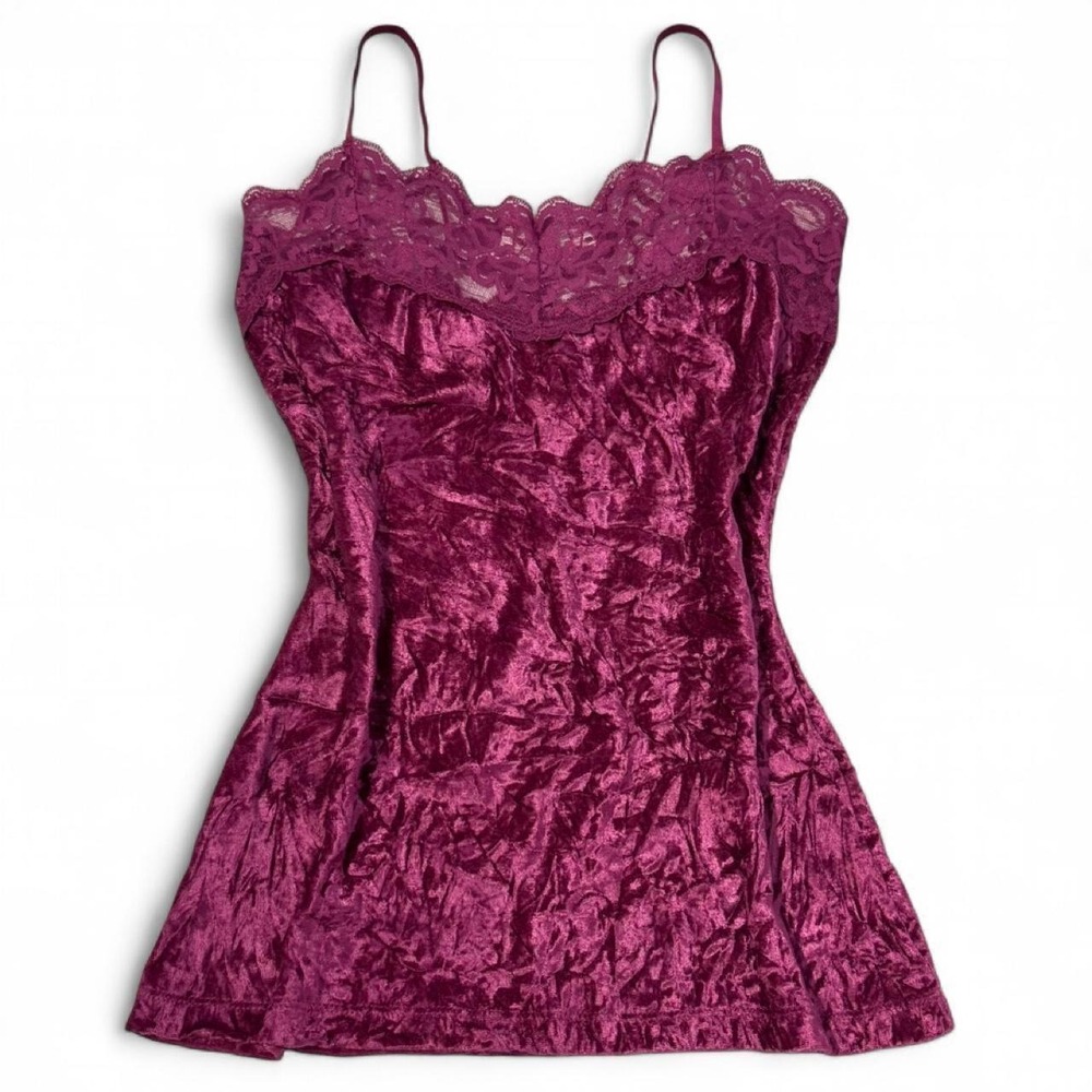 Y2K Burgundy Charlotte Russe Velvet Lace Trim Cami Tank Top Size S